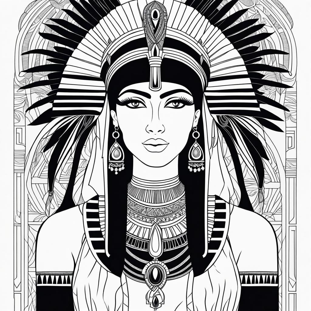 Elegant Line Art Portrait of Queen Cleopatra