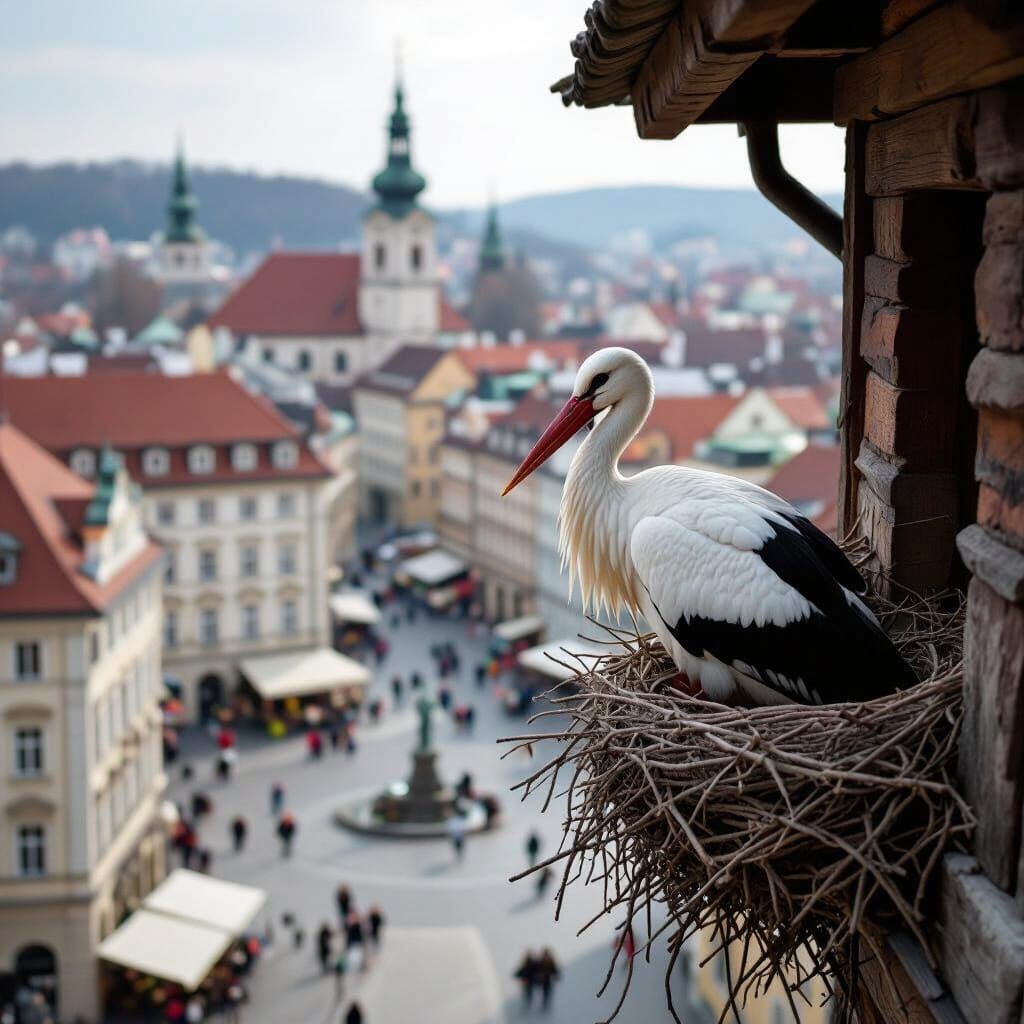 Stork Overlooking Historic Hanoverian Town Square