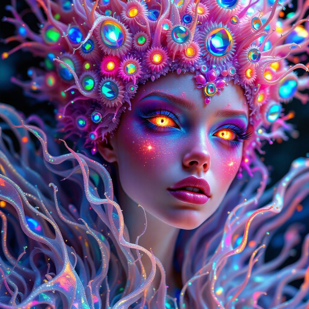 Surreal Foraminifera Queen with Iridescent Crown