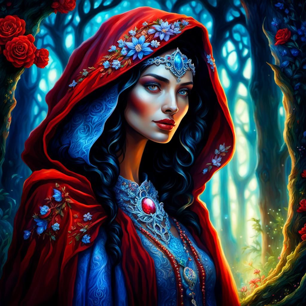 Mystical Woman in Red Hood, Fantasy Art