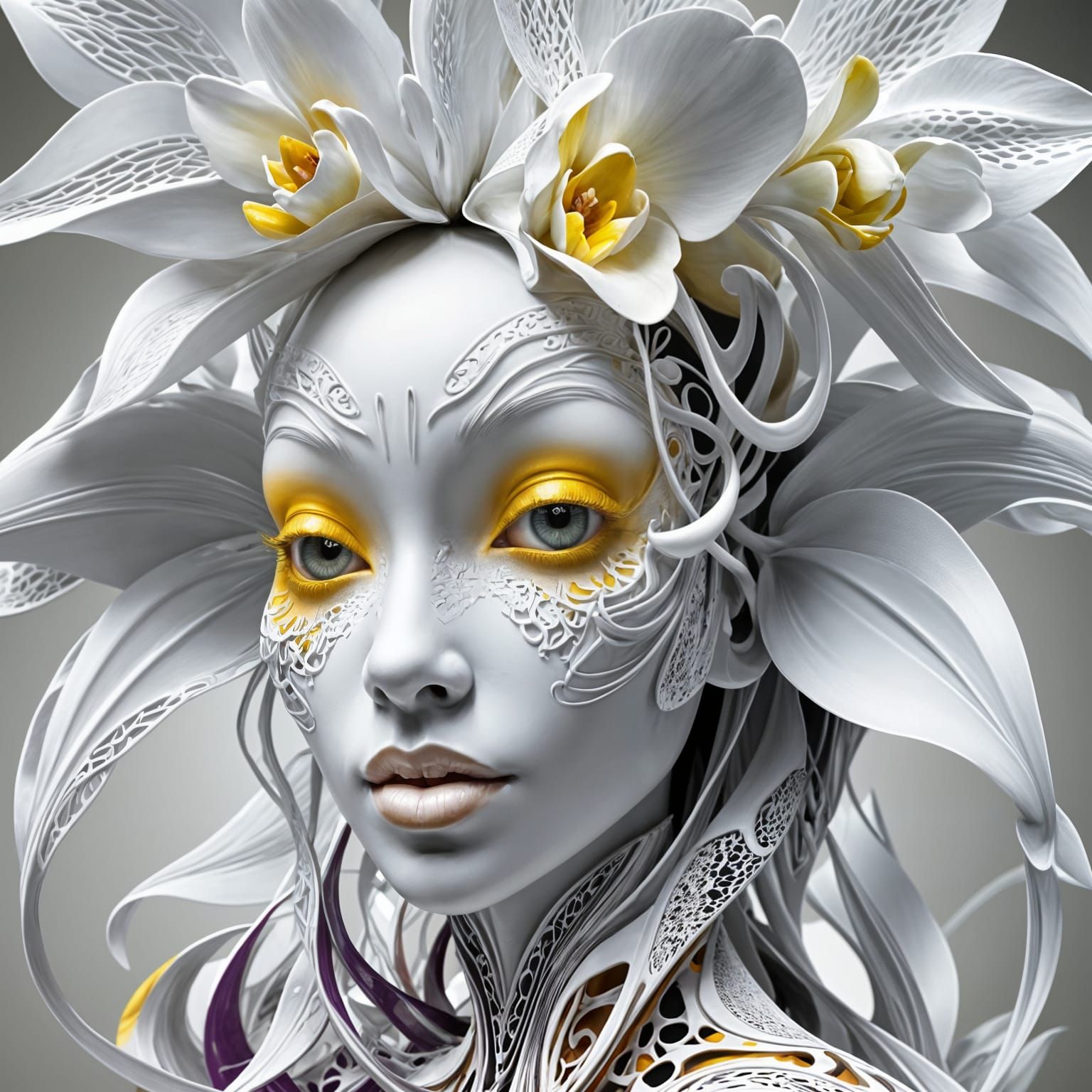 Abstract Orchid Portrait in 3D Digital Art