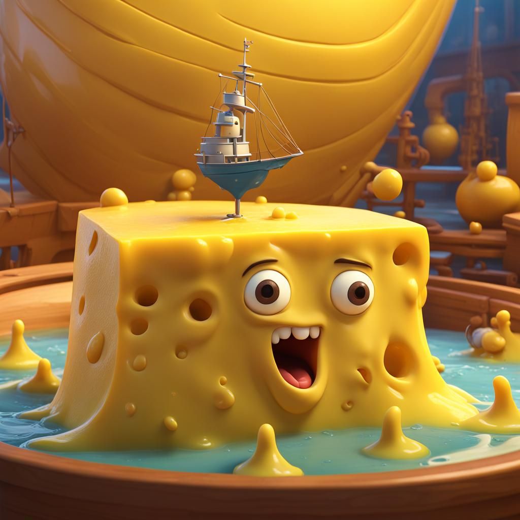 Cheese Ship Adventure: Pixar-Style 3D Render