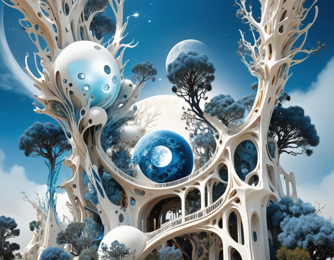 Futuristic Space City Integrated with Nature