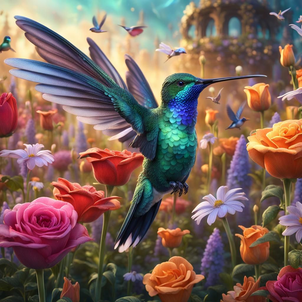 Hummingbirds Sipping Nectar in Fairyland Garden