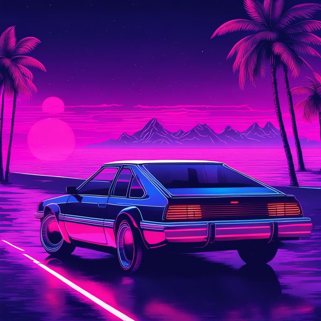 Vibrant Synthwave Neon Retro Scene