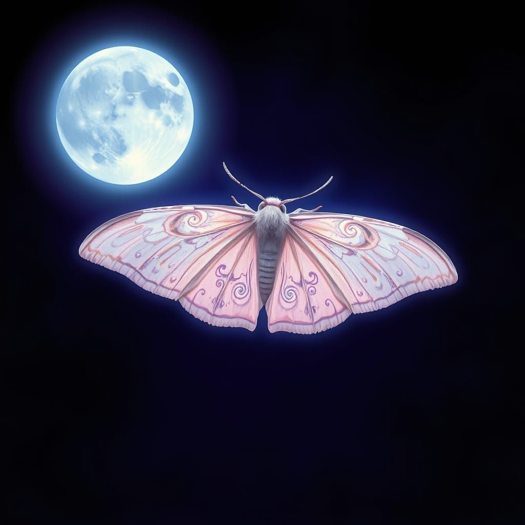 Delicate Pastel Moth Under Full Blue Moon