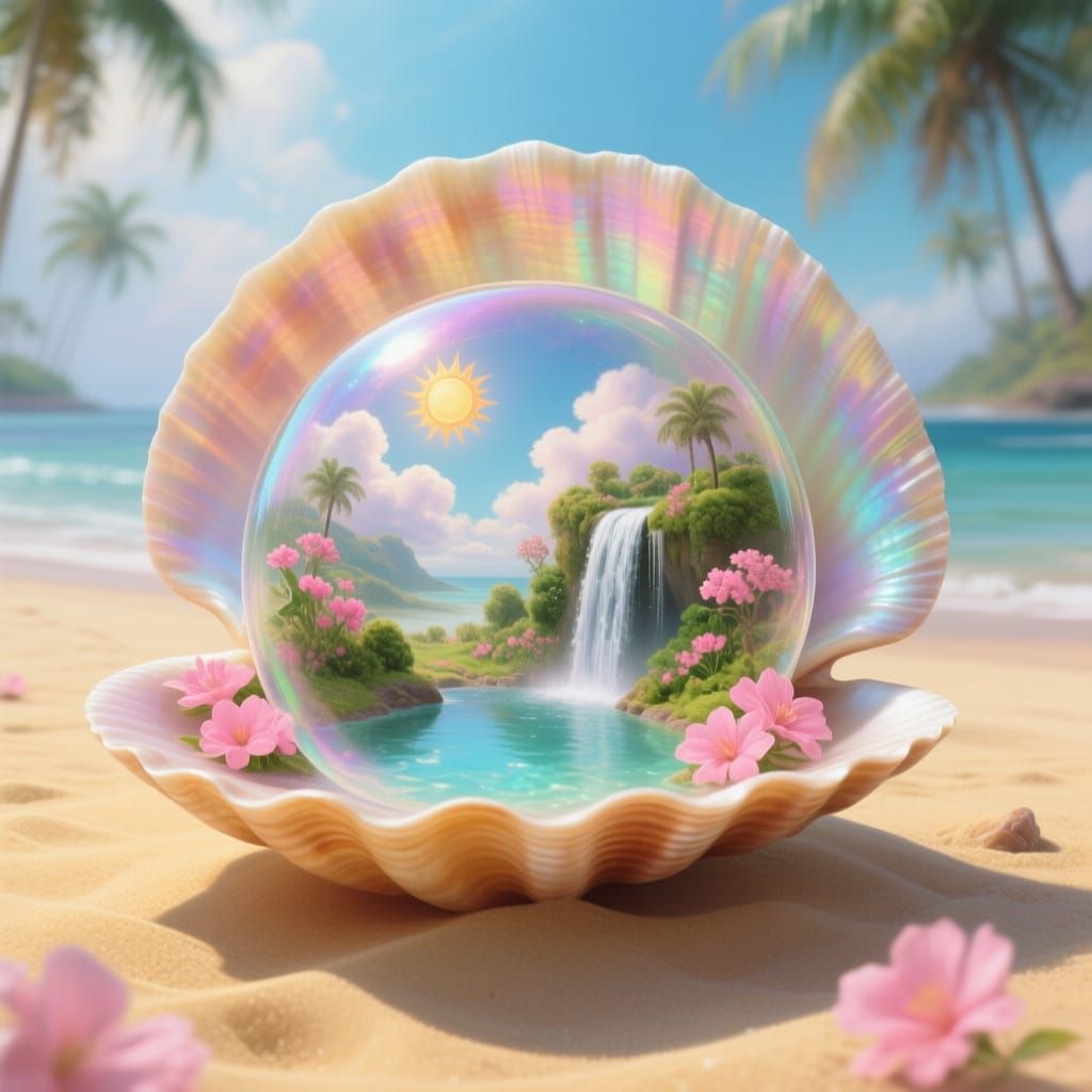 Surreal Beach Scene With Magical Seashell Landscape