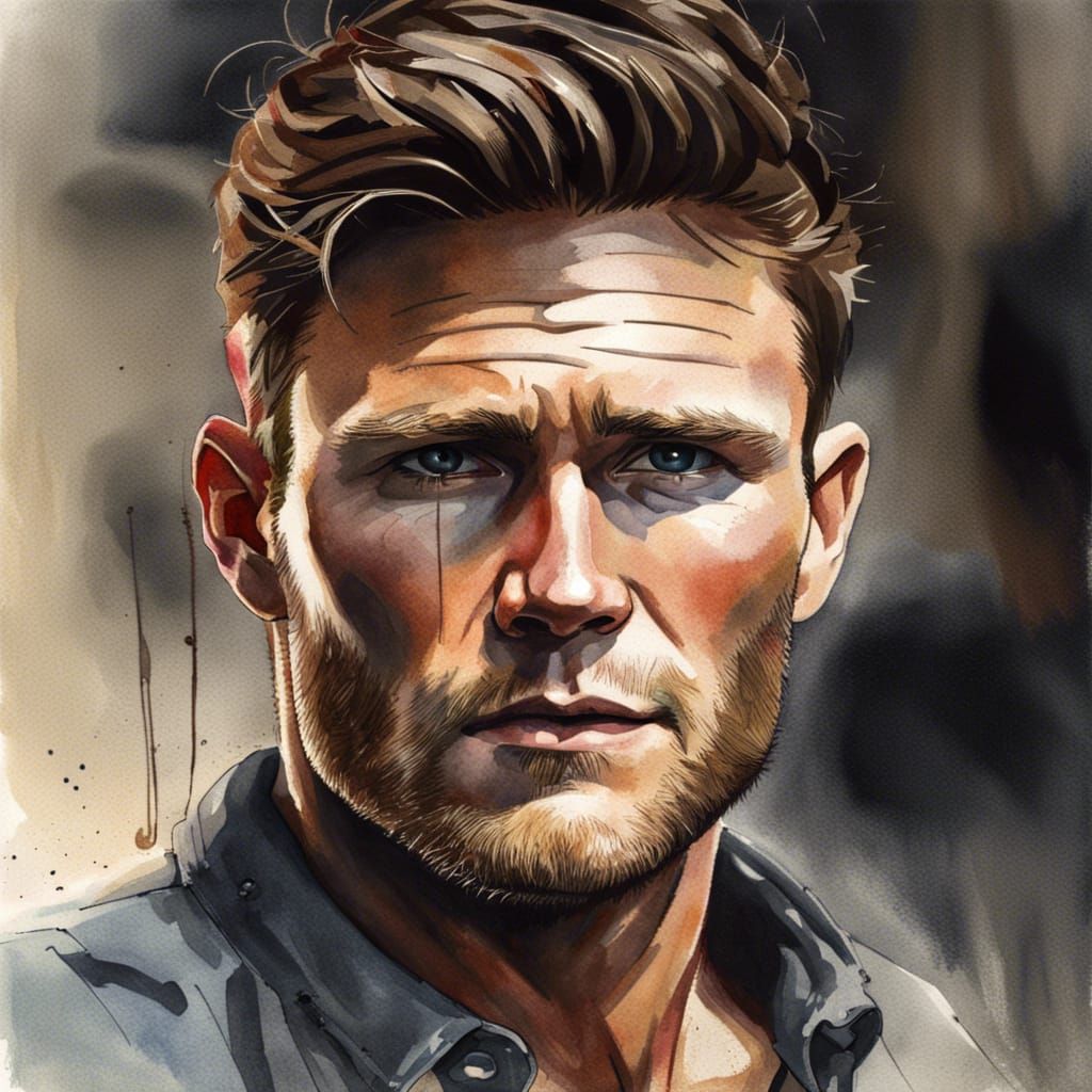 Hyperrealistic Portrait of Scott Eastwood in Watercolour Sty...