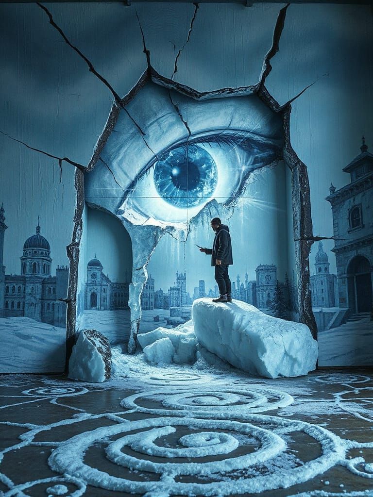 Frost Giant Emerges from Winter City Mural