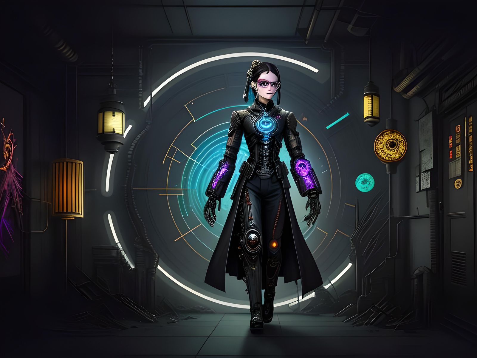 Biomechanical Geisha in Steampunk Twilight