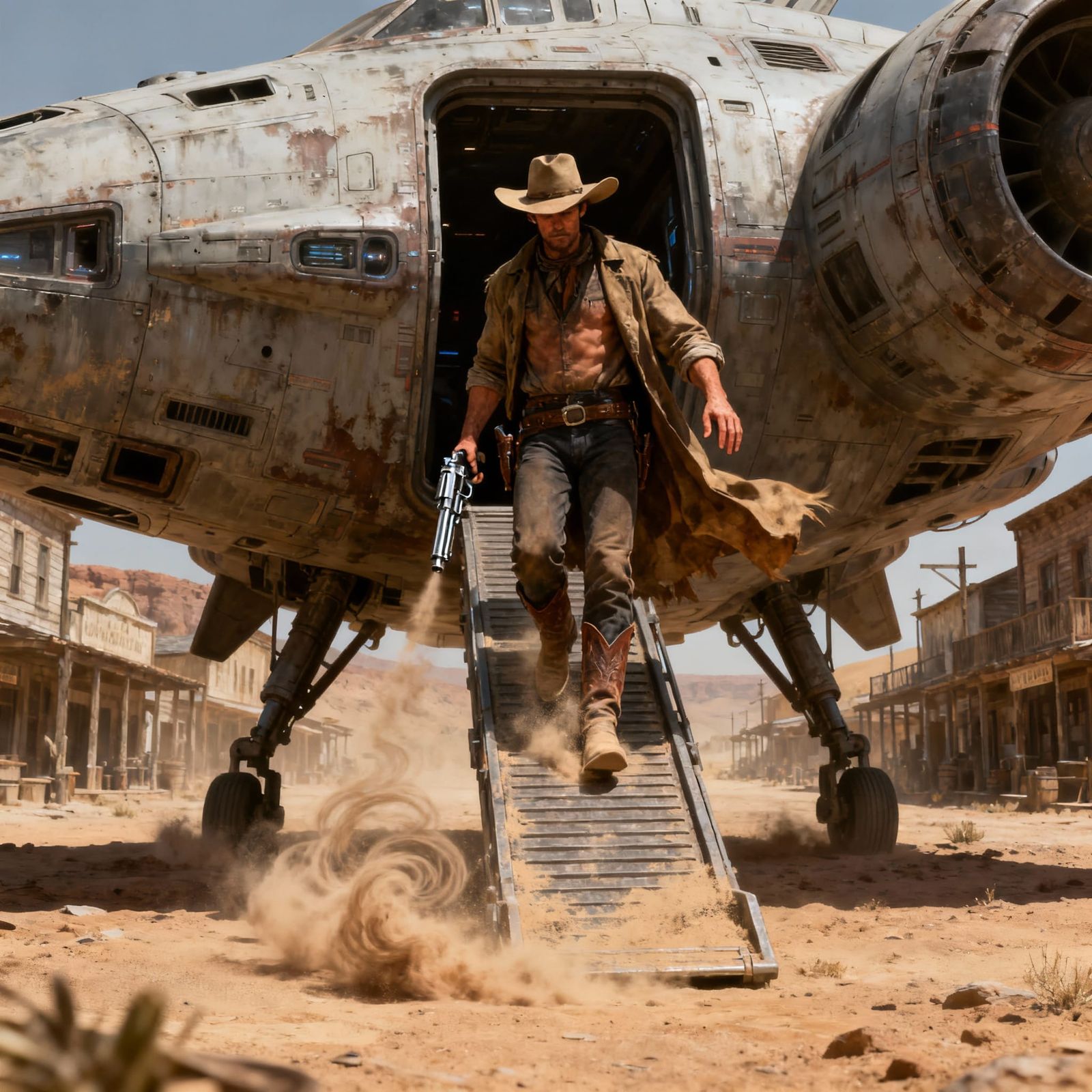 Sci-Fi Gunfighter Lands Spaceship in Old Western Town