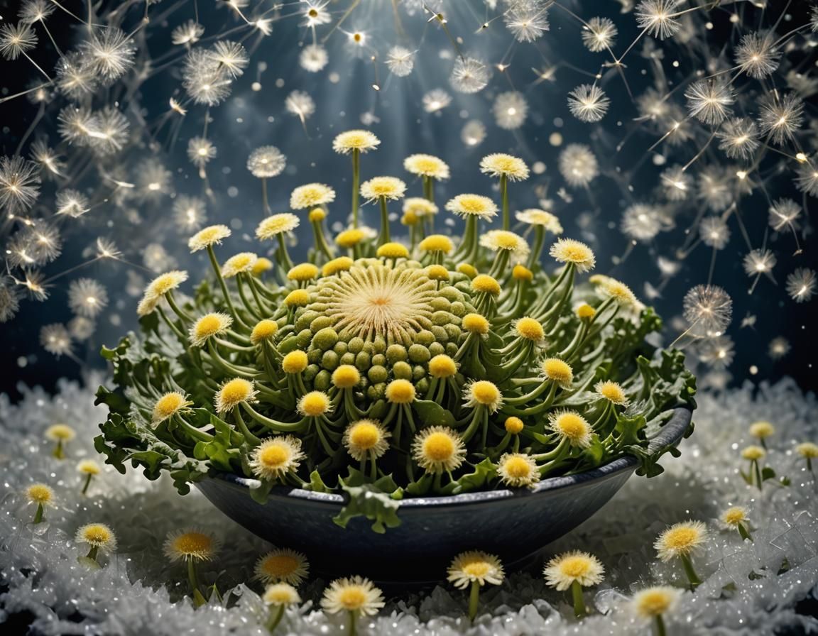 Fractal Broccoli Feast Under Starry Skies