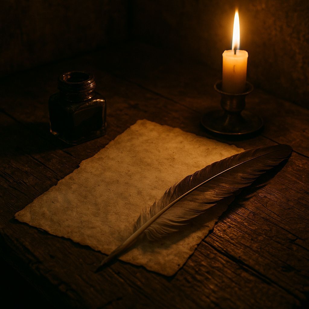Mystic Desk with Candle, Ink and Quill