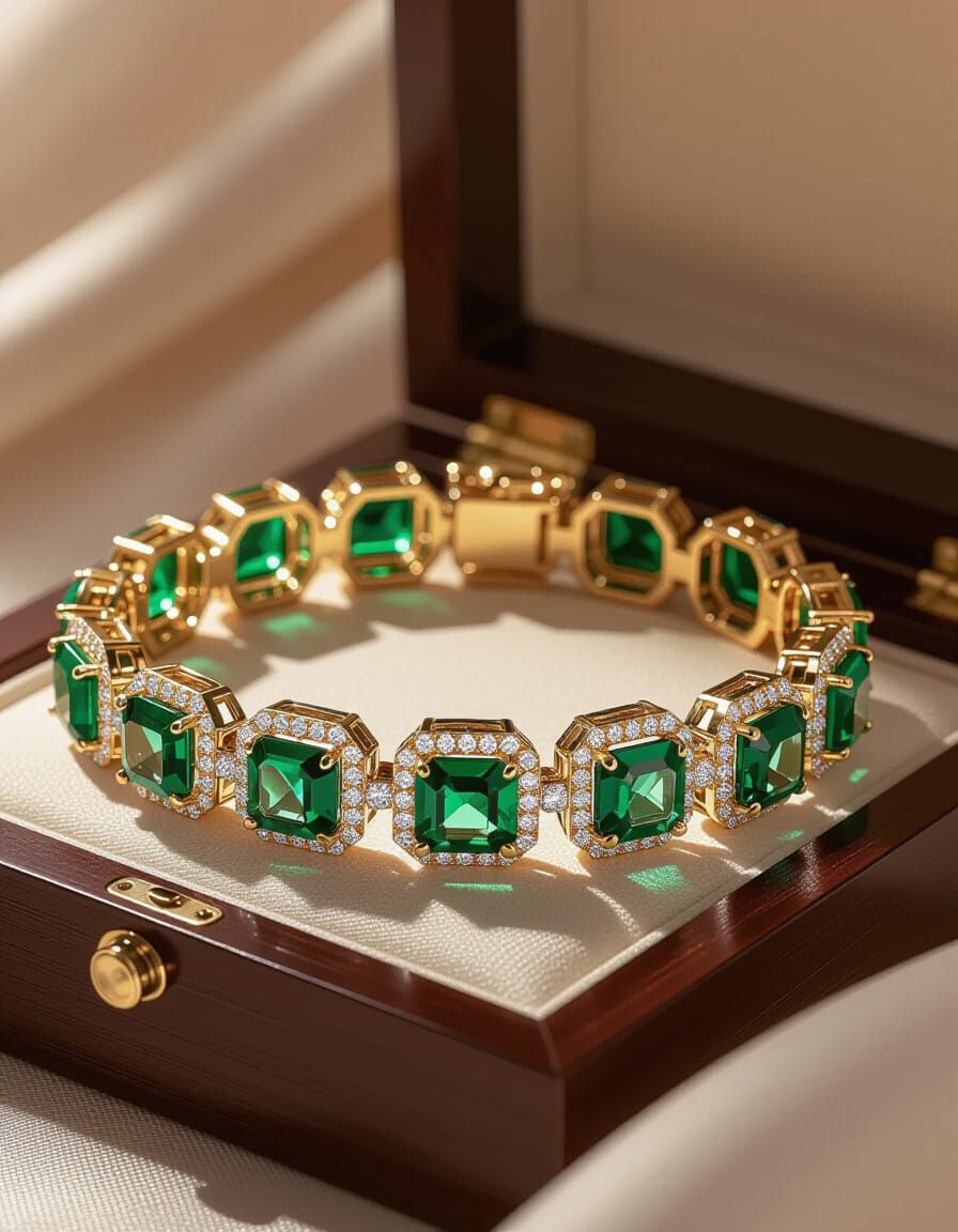 Charming Emerald and Diamond Bracelet Photography