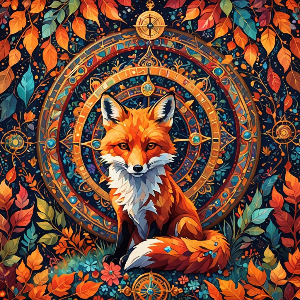 Red Fox Meditation: Vibrant Digital Fantasy Art