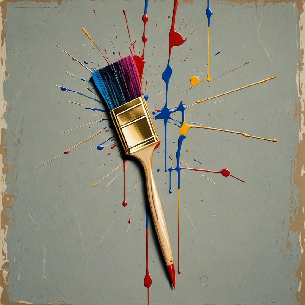 Geometric Pop Art with Dripping Brush in Digital 8k