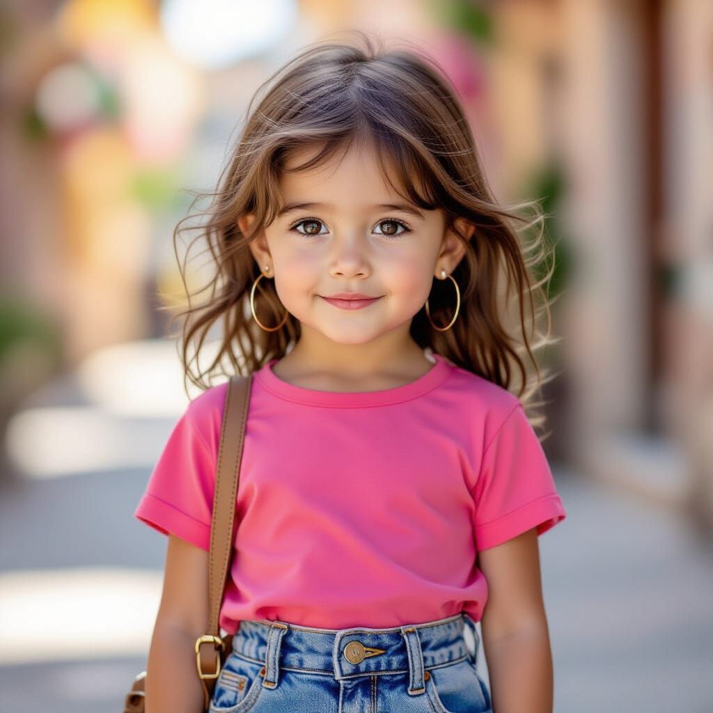 Photorealistic Portrait of a Young Girl in Denim Skirt