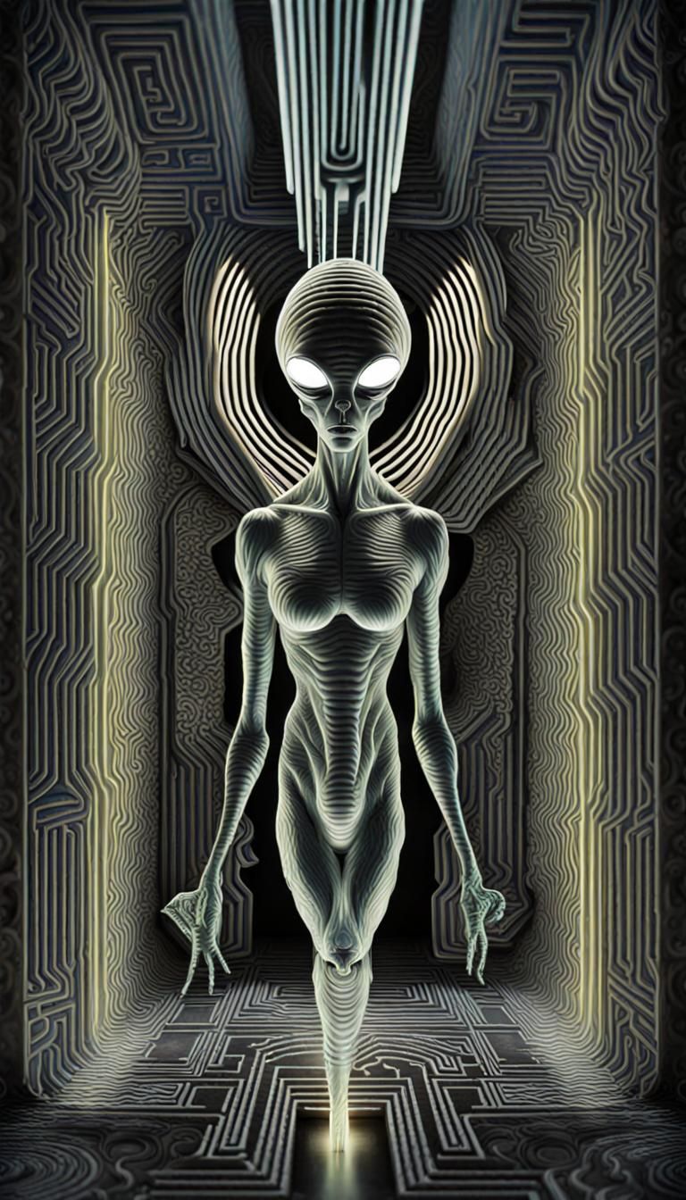 optical illusion alien dynamic lighting, hyperdetailed