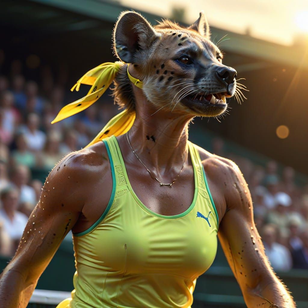 Hyena-Human Athlete Competes at Wimbledon in Sports Art
