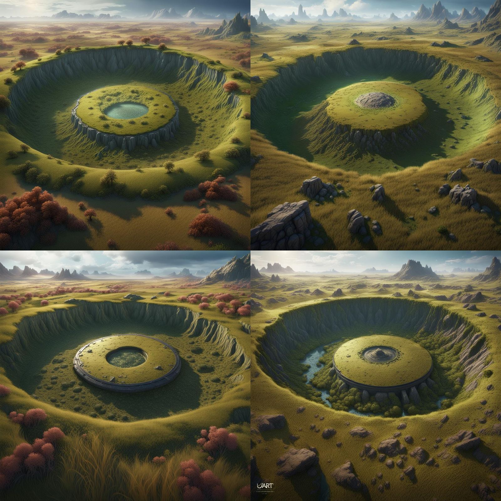 Ancient Battlefield Landscape with Overgrown Crater