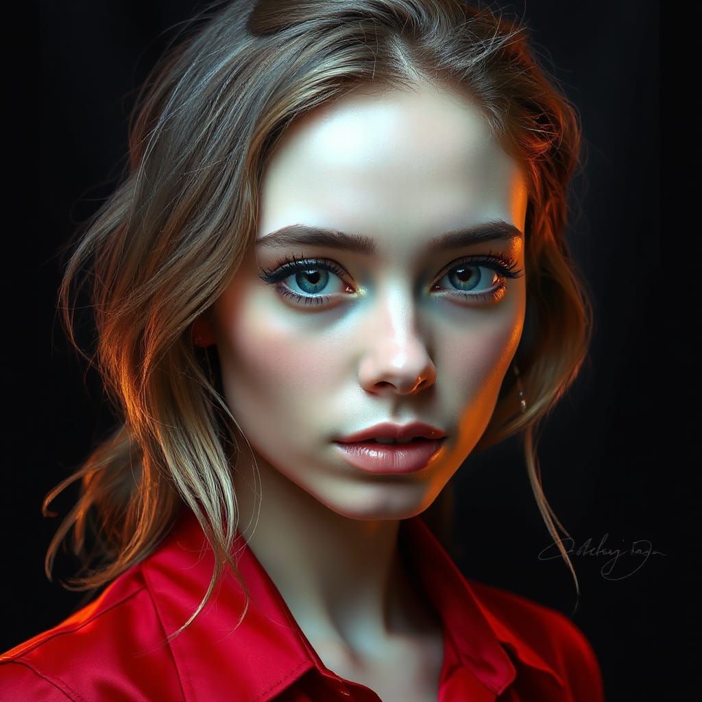 Airbrushed Portrait with Silk Shirt, Surreal Realism
