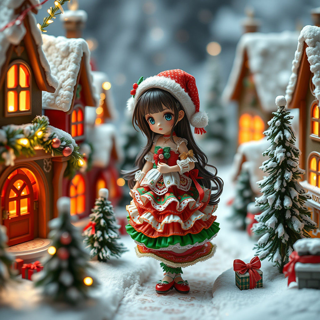 Kawaii Christmas Waifu Figure in Fairyland Scene