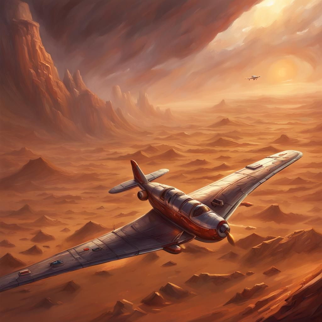 Snake on a Plane in Mars Desert: Fantasy Art