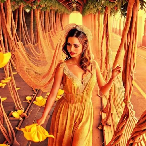 Sensual Woman in Crimson Dress with Embroidery