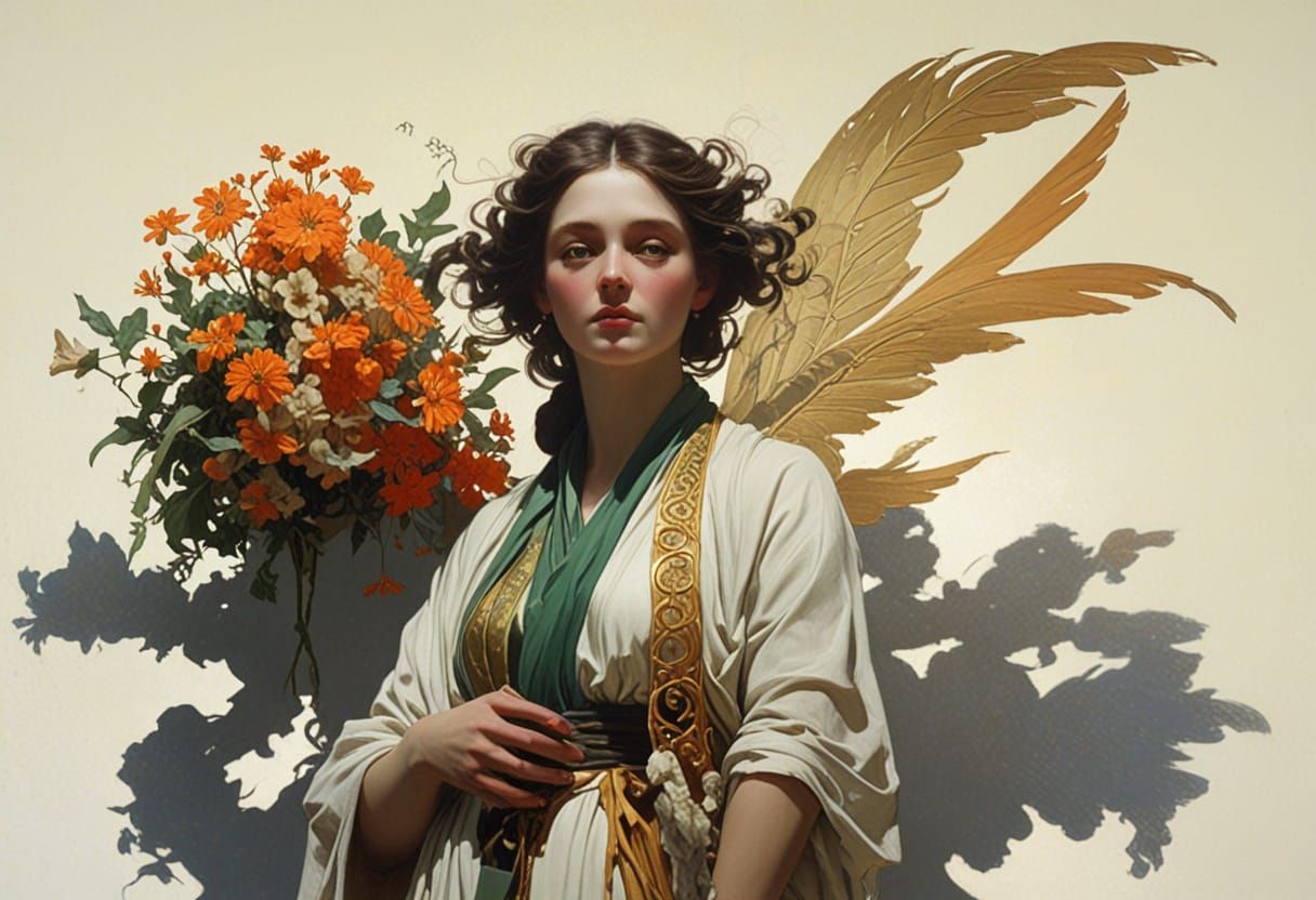 Gracious Muse in Gilded Oil Painting