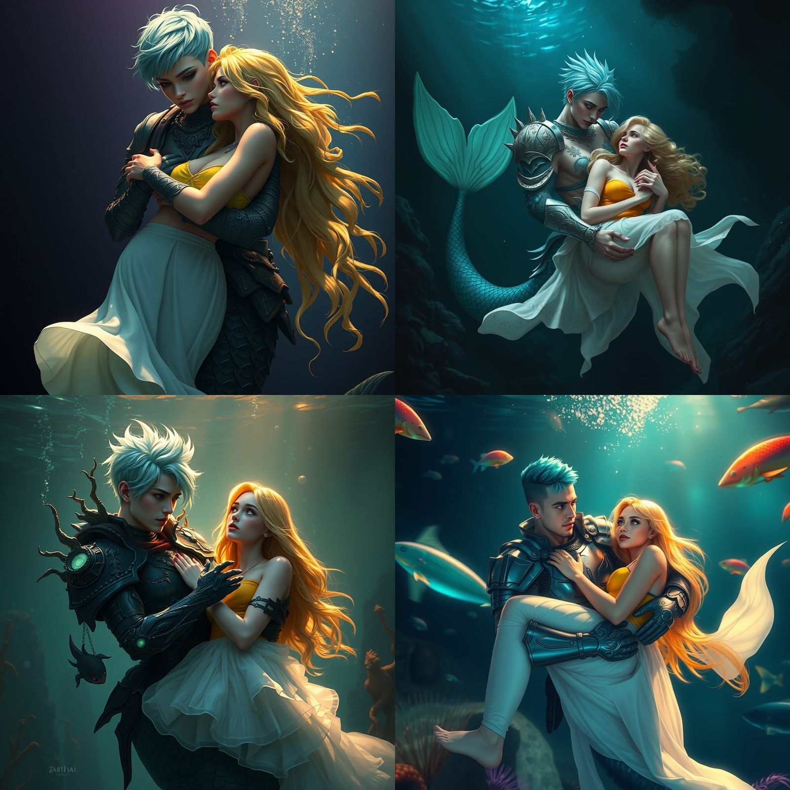 Armored Mermaid Protects Human Woman Underwater