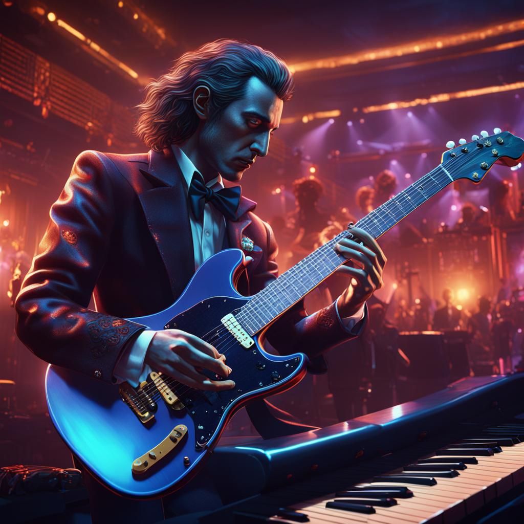 Chopin Plays Electric Guitar: Detailed Matte Painting