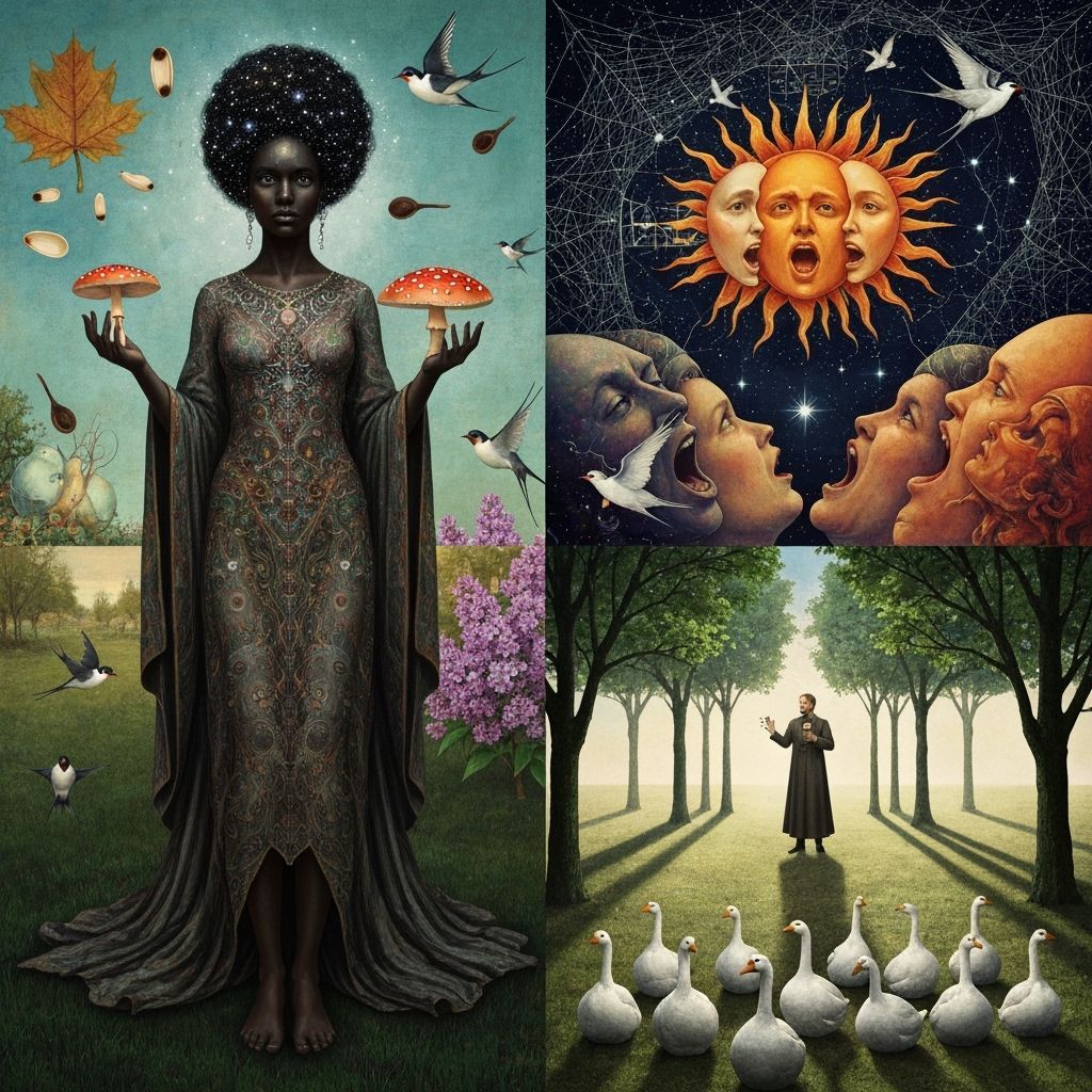 Cosmic Goddess with Stardust Hair and Iridescent Mushroom