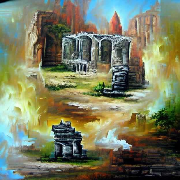 Ancient Temple Ruins: Oil Painting Concept Art