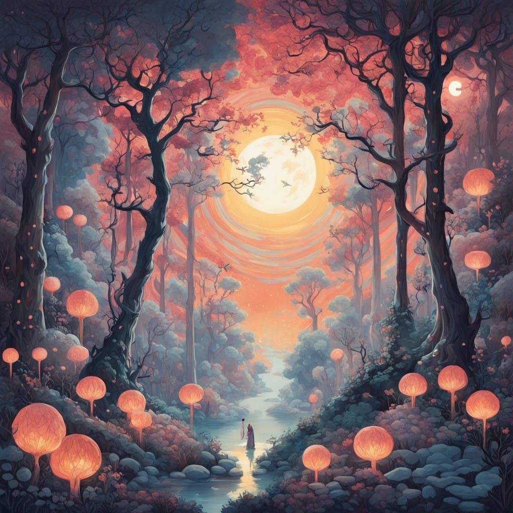 Regal Goddess Amidst Lunar Forest