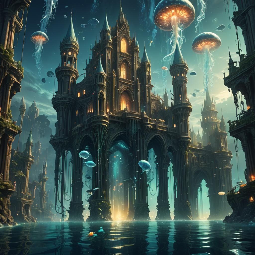 Atlantis: Submerged City in Dark Fantasy Style