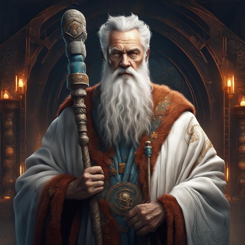 Stoic Elderly Leader with Symbolic Staff