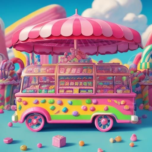 Colorful Candy Food Truck in Cel-Shaded Style