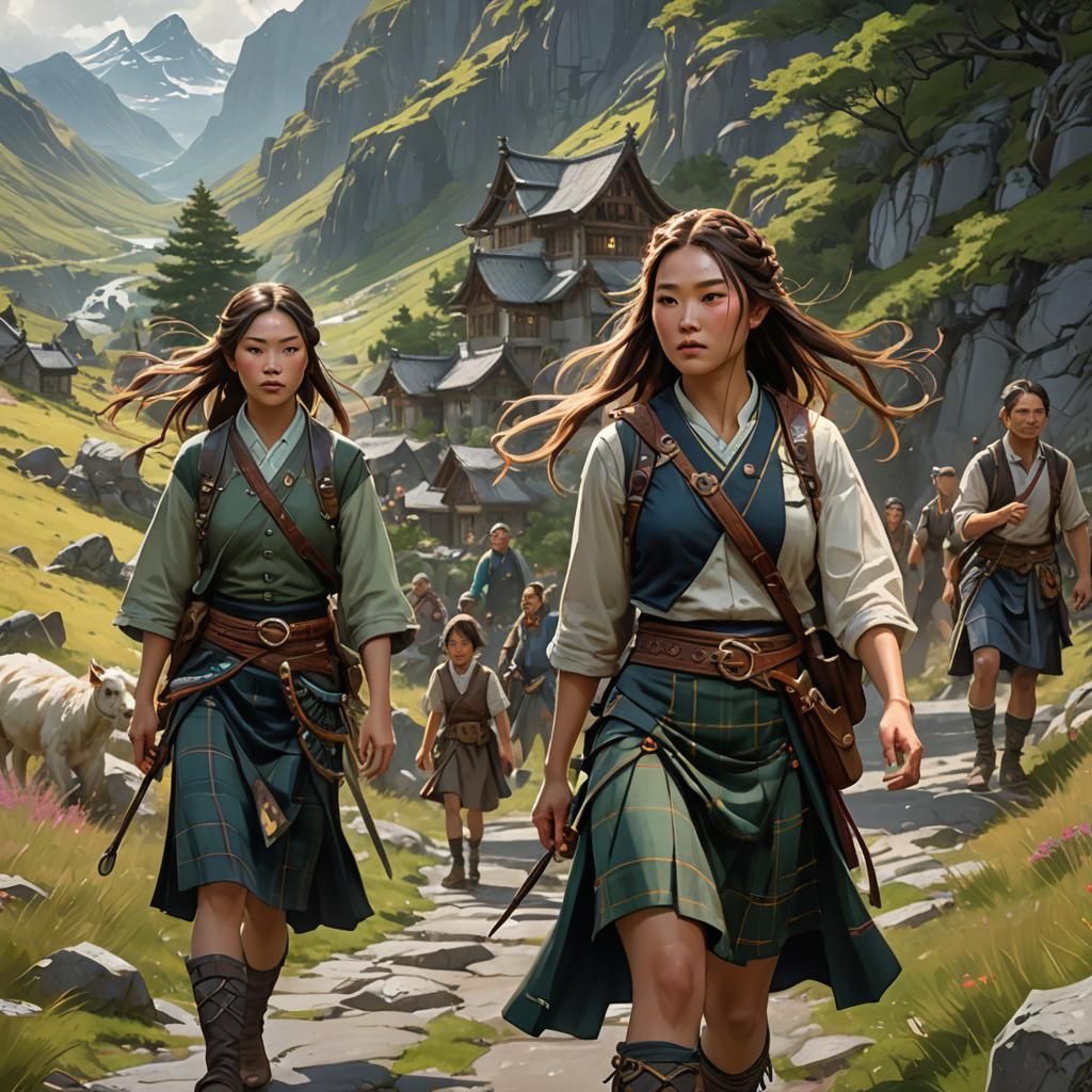 Irish Chinese Woman in Highlands: Hyperdetailed Portrait