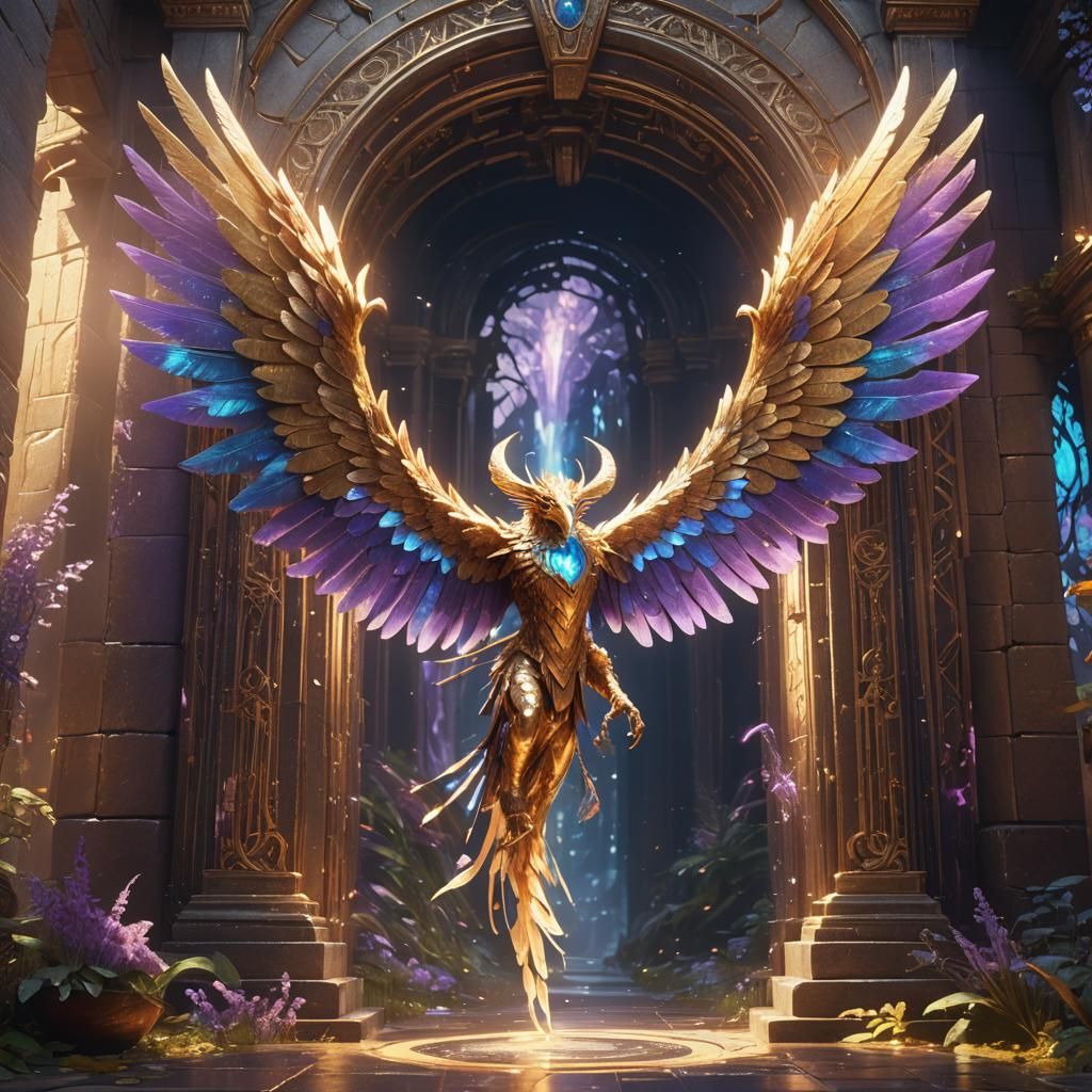 Mythical Winged Creature Stepping Through a Portal