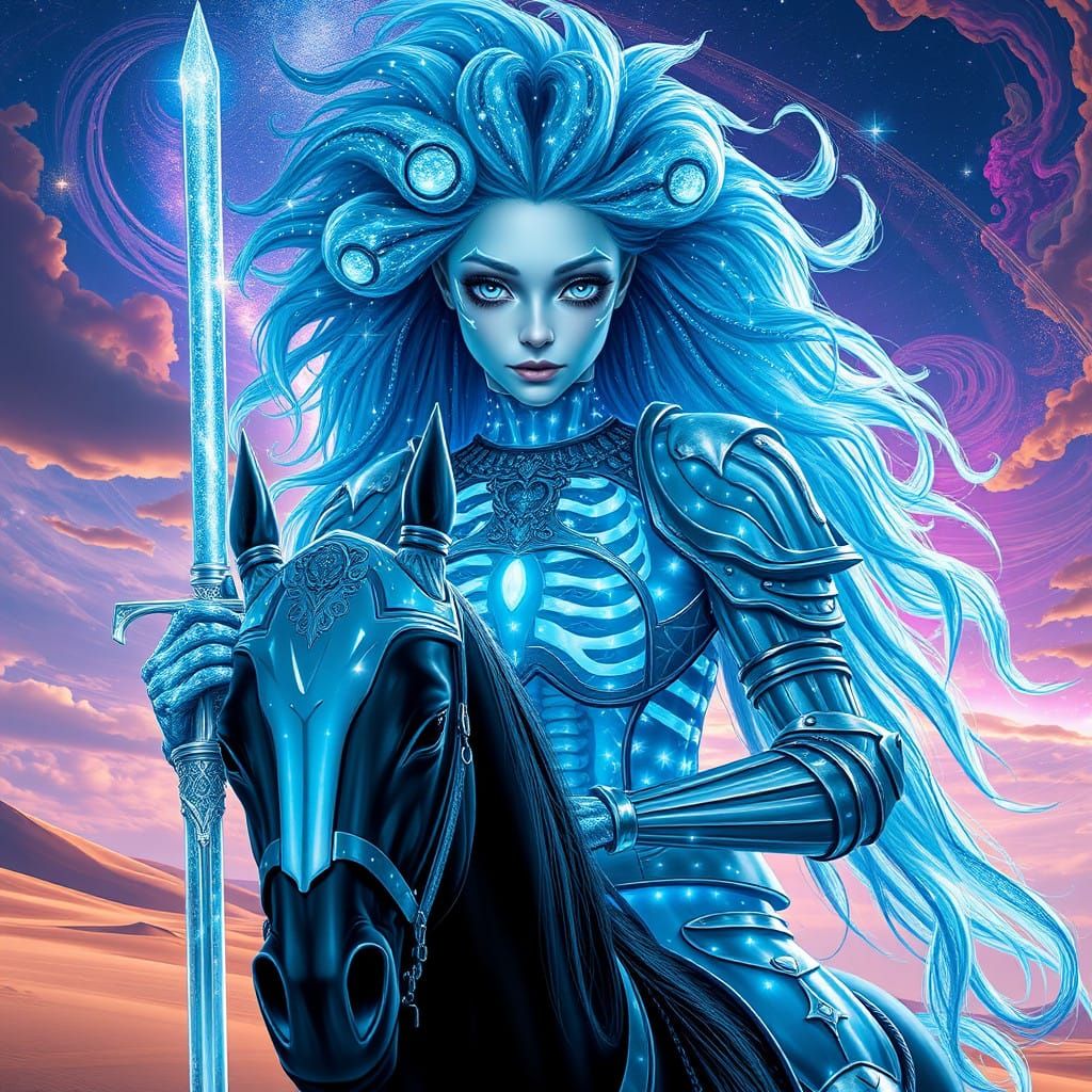 Ethereal Alien Warrior in Neon Knight's Armor
