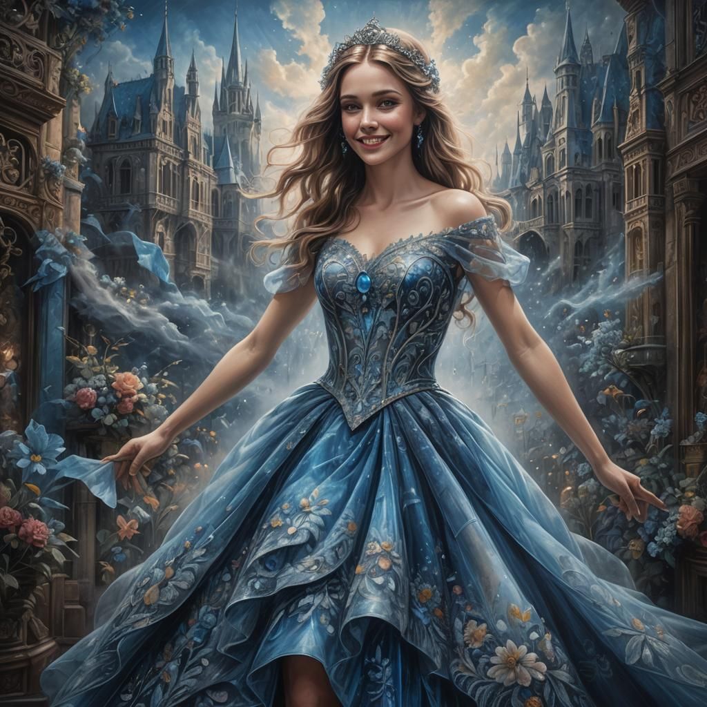 Girl in Blue Dress: Chalk Art Digital Painting