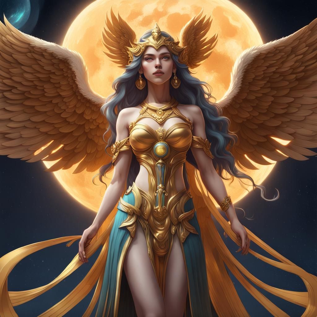 Celestial Pluto Goddess with Wings in Detailed Matte Paintin...