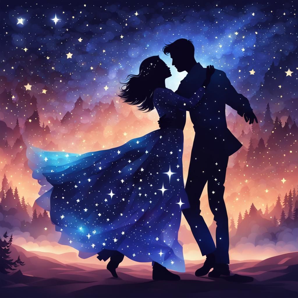 Couple Dancing in Starlight: Digital Art