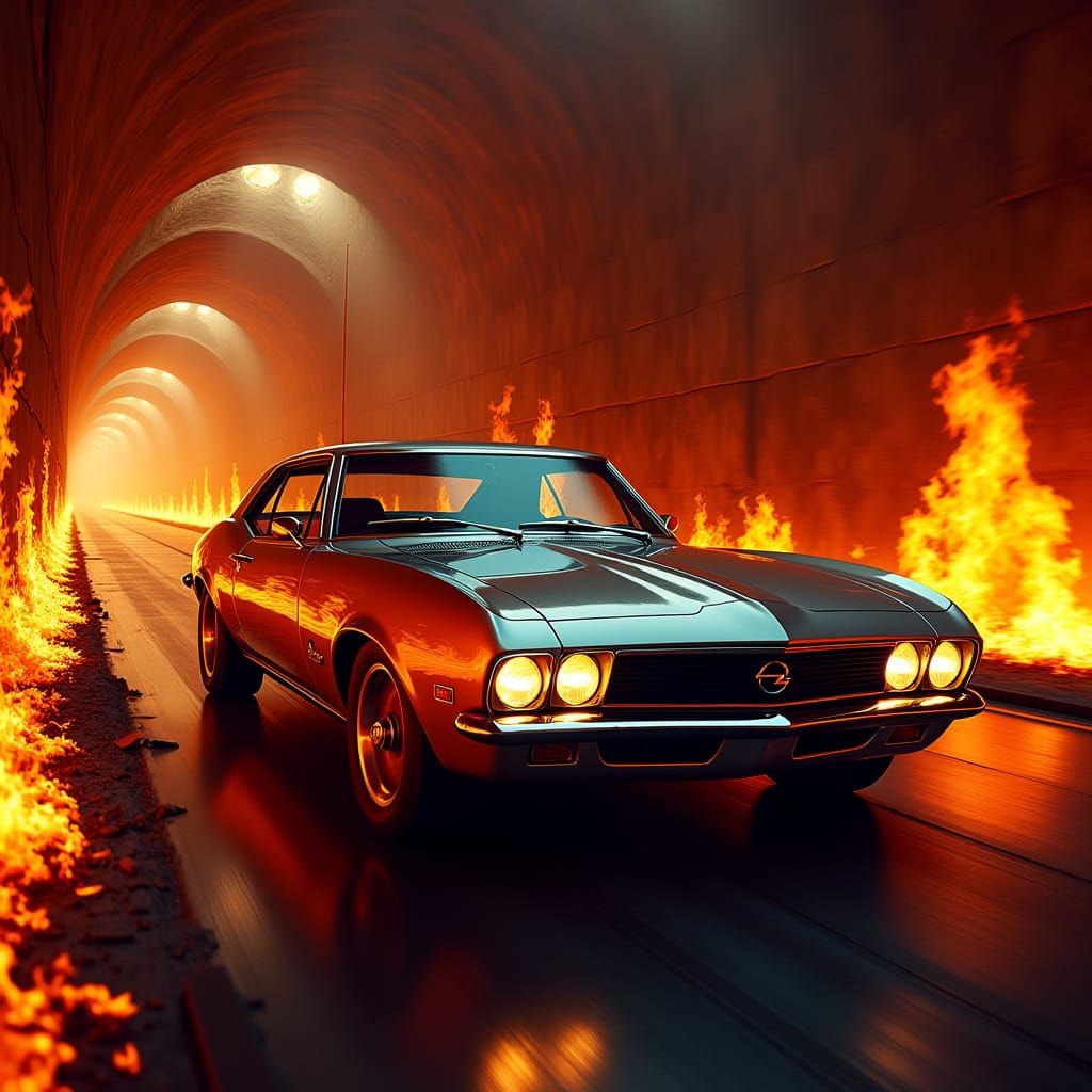 Sleek Chrome-Plated Opel Commodore Speeds Through a Tunnel o...