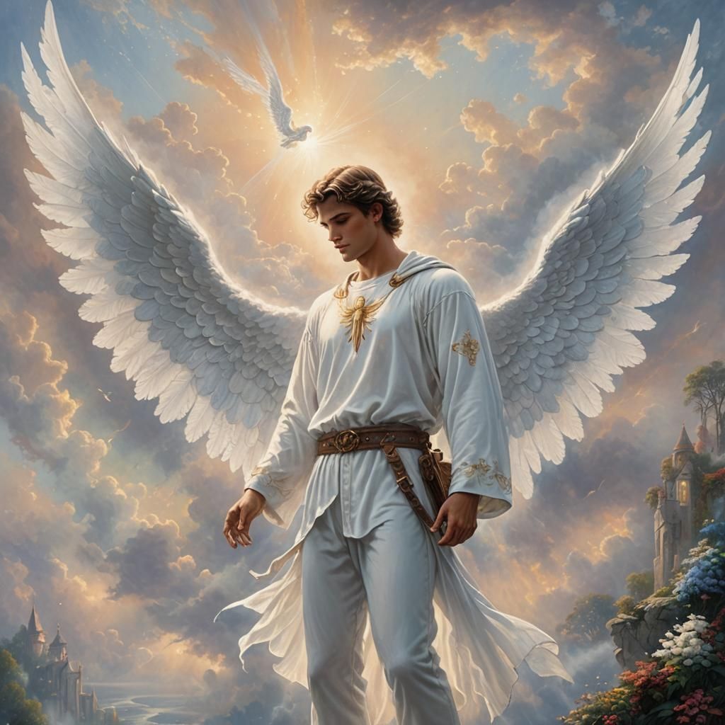 Ethereal Angel with Wings in the Sky