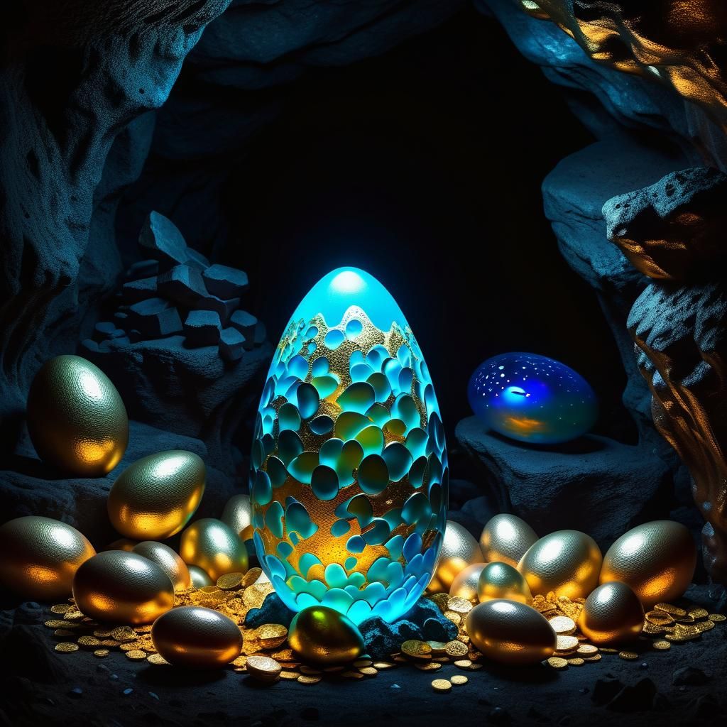 Dragon Egg Lava Lamp in Bioluminescent Cave