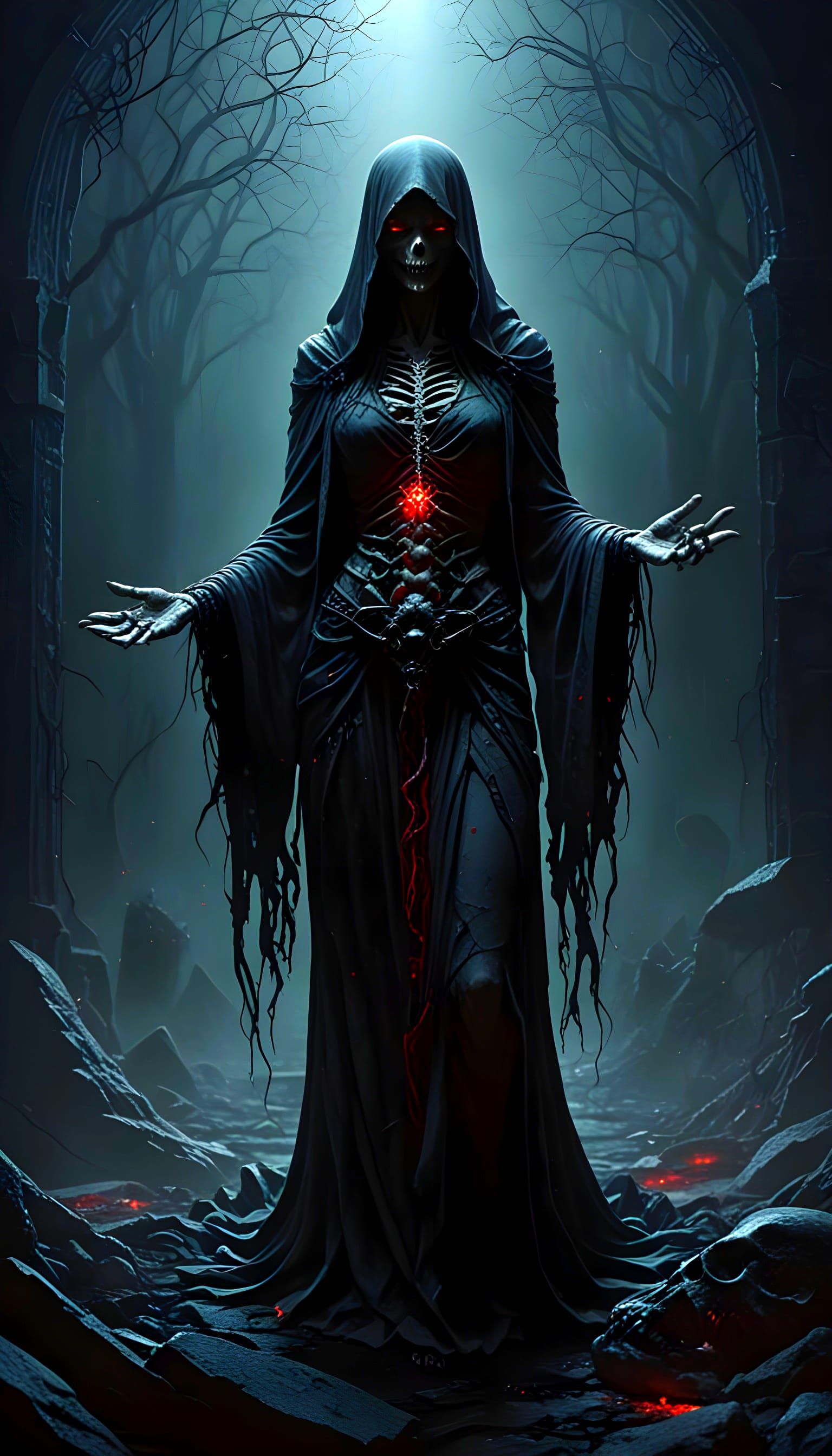 Dark Fantasy Pin-Up Ghoul in 1980s Style