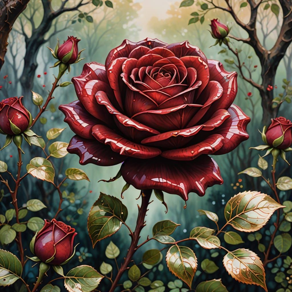 Garnet Rose with Copper Filigree in Magical Grove