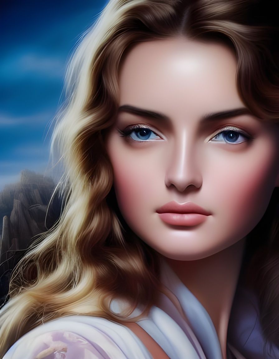 Portrait of Smiling Woman in Surreal Comic Art Style