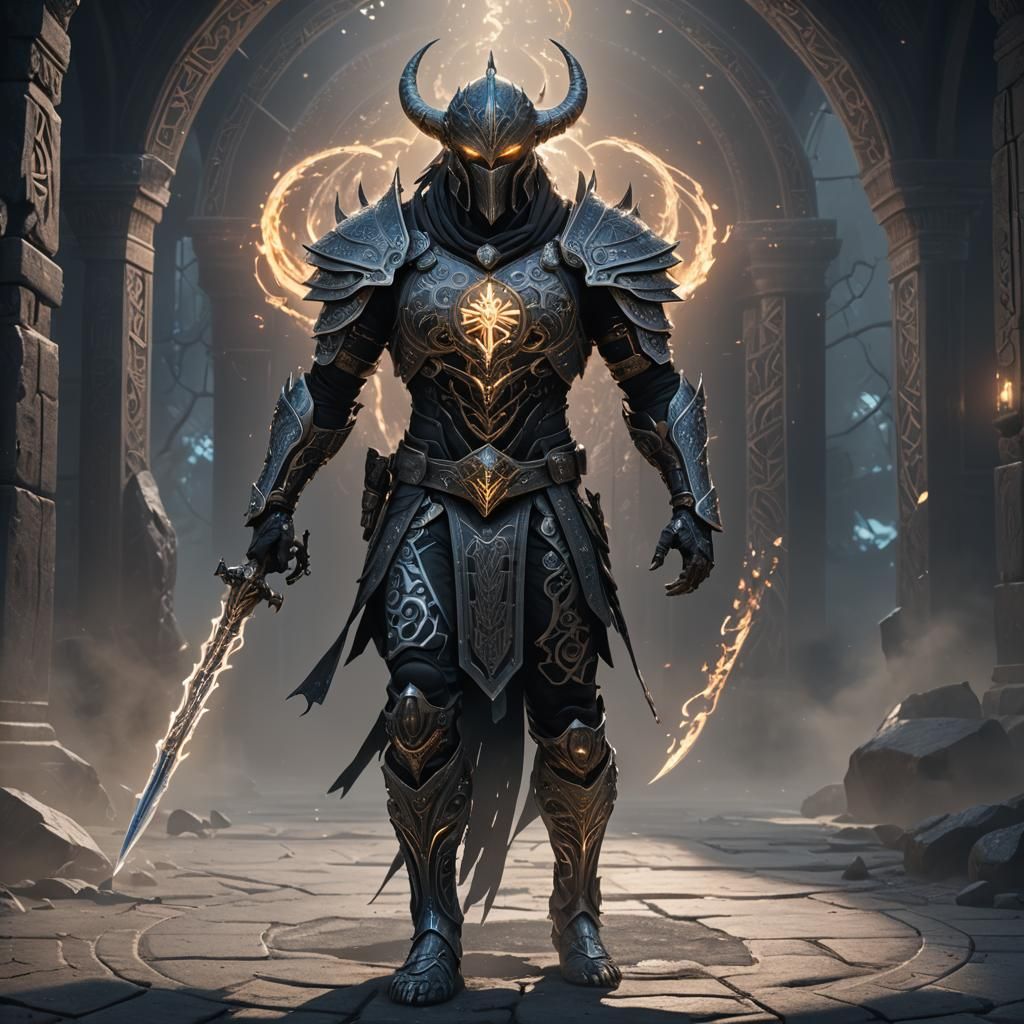 Warrior in Glowing Prophecy Tattoos: Fantasy Art